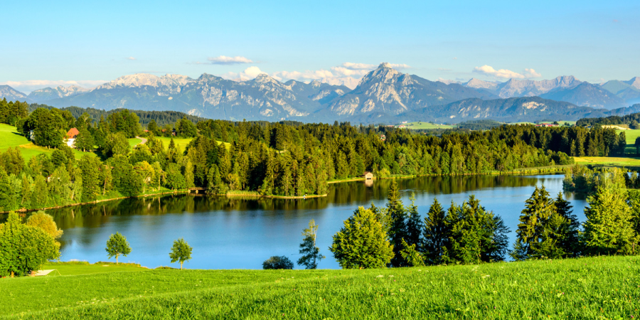 Seeg Landschaft Ein idyllischer See, umgeben von Bäumen in der Gemeinde Seeg