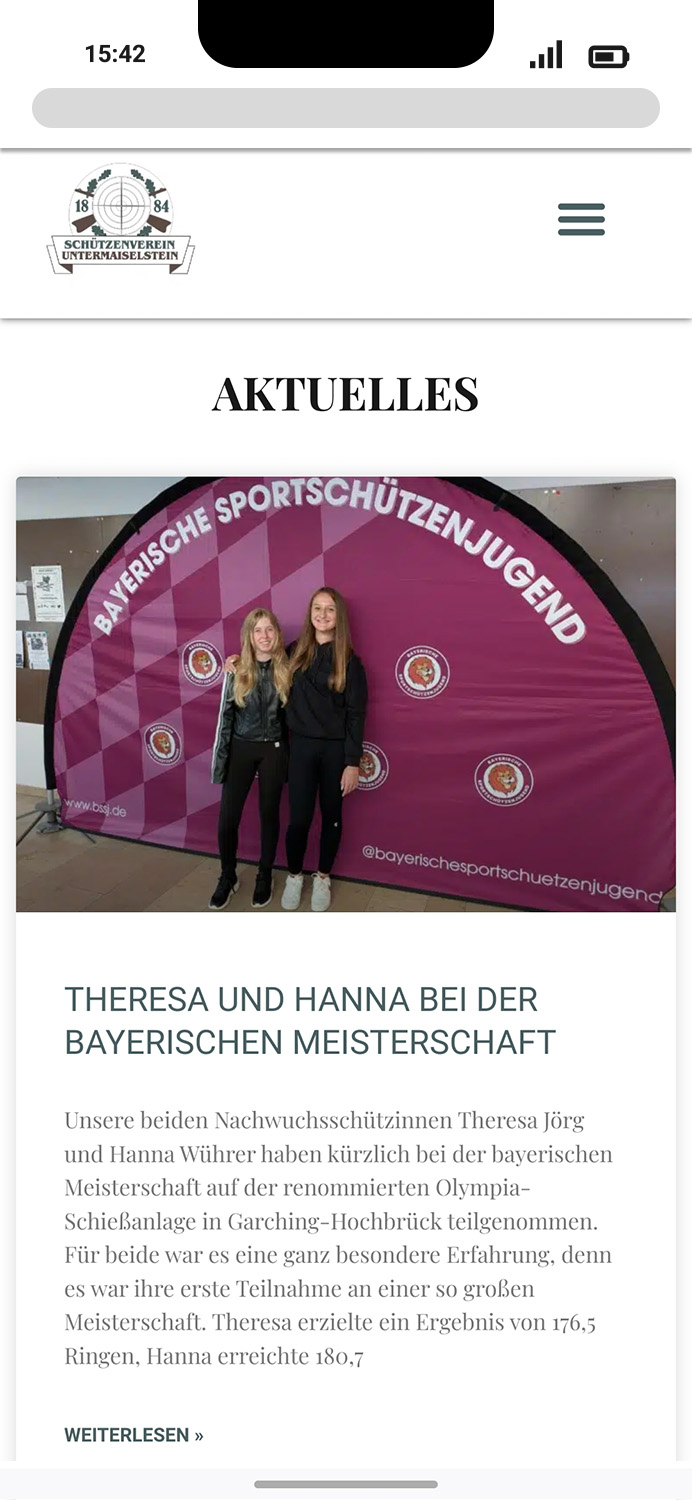 Mobile-Darstellung der Website des SV Untermaiselstein e.V. auf einem Screen, zeigt wichtige Informationen und Benutzerinteraktionen hier: Aktuelles