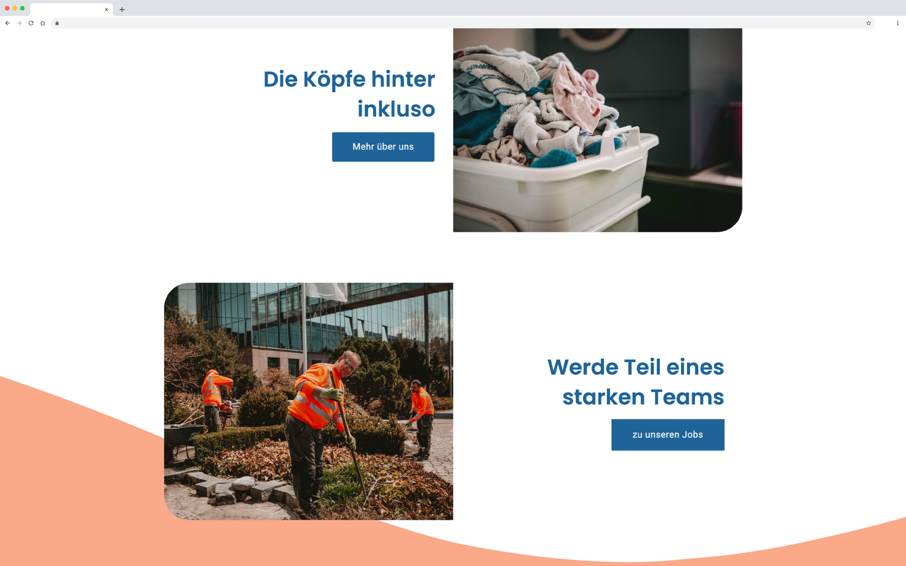 Desktop-Darstellung der Website von inkluso auf einem Screen, zeigt wichtige Informationen und Benutzerinteraktionen hier: Bilder mit Text und Button