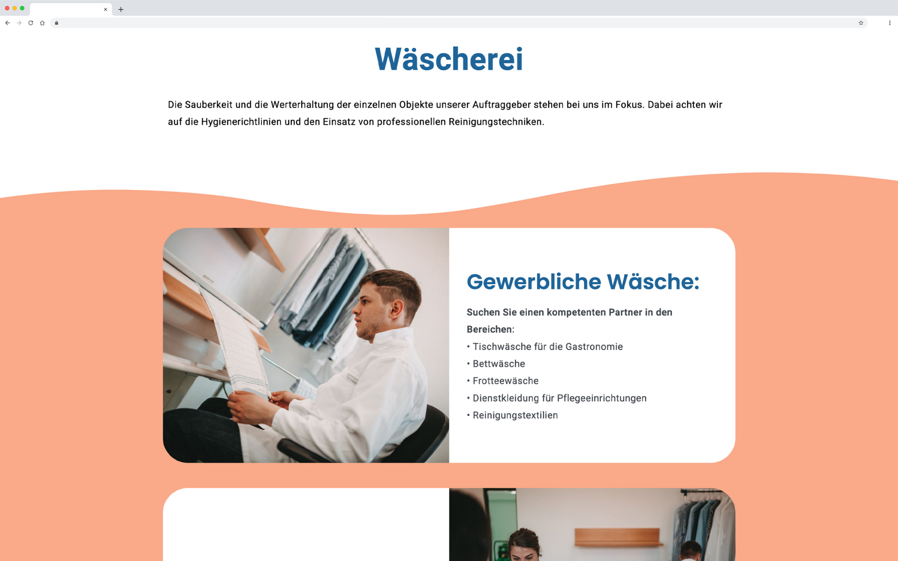 Desktop-Darstellung der Website von inkluso auf einem Screen, zeigt wichtige Informationen und Benutzerinteraktionen hier: Detailseite der Dienstleistung Wäscherei