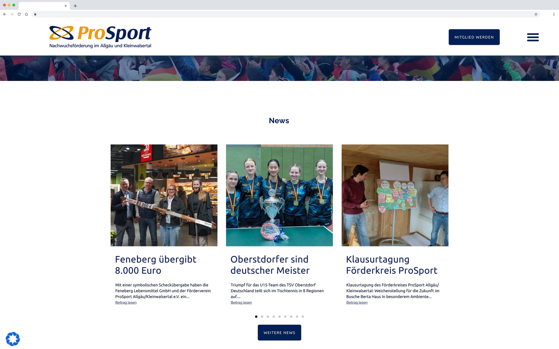 Desktop-Darstellung der Website von ProSport auf einem Screen, zeigt wichtige Informationen und Benutzerinteraktionen hier: News