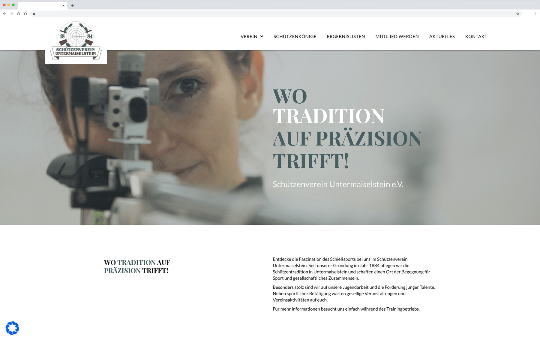 Desktop-Darstellung der Website des SV Untermaiselstein e.V. auf einem Screen, zeigt wichtige Informationen und Benutzerinteraktionen hier: Startseite mit Bild und Text
